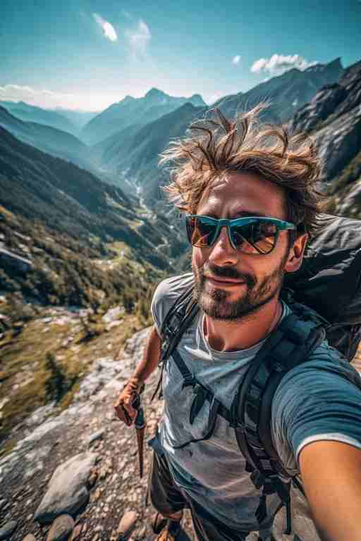 A man hiking with sunglasses in sunny weather